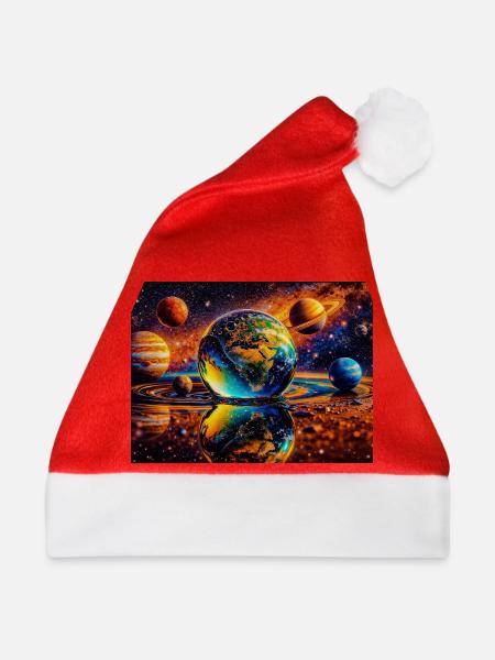 Erde im Weltraumspiegel - Weihnachtsmütze - Rot
