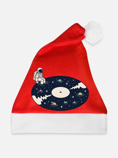 Kosmische Vinyl-Astronauten-Weltraummusik - Weihnachtsmütze - Rot