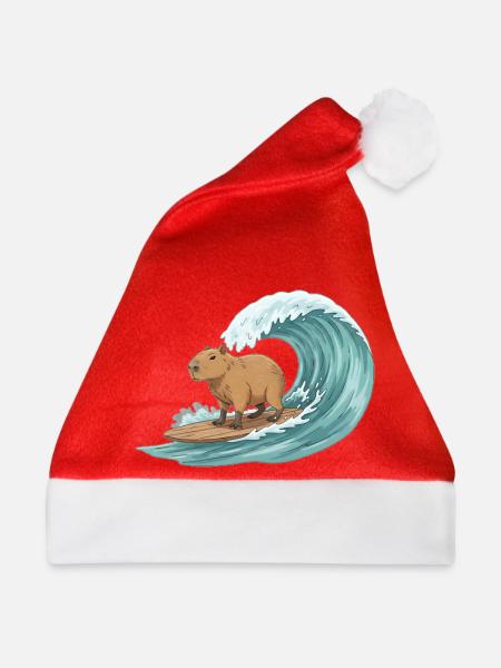 Capybara auf Surfbrett - Weihnachtsmütze - Rot