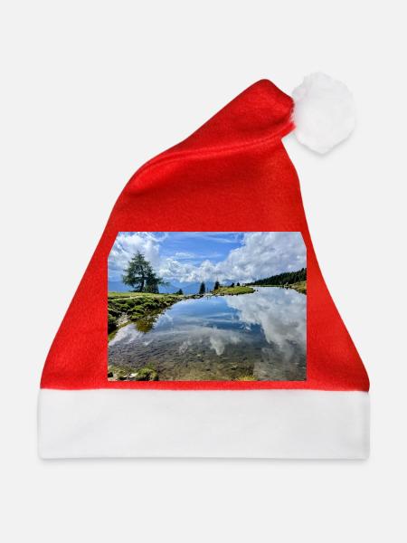 Alpensee Spiegelbild Panorama - Weihnachtsmütze - Rot