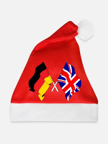Flagge von Deutschland und Flagge von England - Weihnachtsmütze - Rot - Vorne