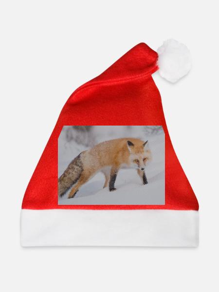 Schnee-Fuchs Pixelkunst - Weihnachtsmütze - Rot