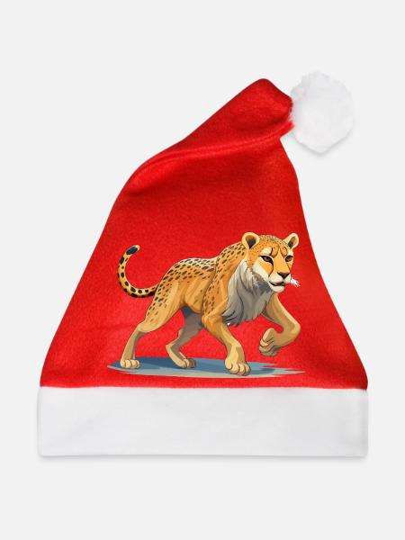 Dynamische Geparden-Illustration - Weihnachtsmütze - Rot