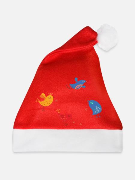 Vögel mit Herzen - Weihnachtsmütze - Rot