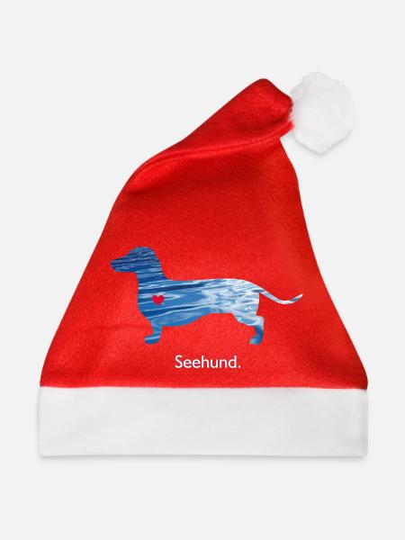 Seehund Wasser Dackel Herz - Weihnachtsmütze - Rot