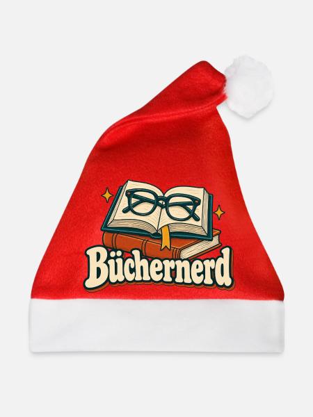Büchernerd – Bücher mit Lesebrille im Retro-Stil - Weihnachtsmütze - Rot