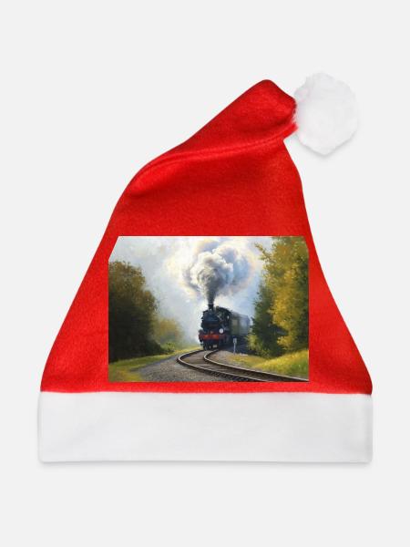 Herbstliche Dampfeisenbahn im Wald - Weihnachtsmütze - Rot