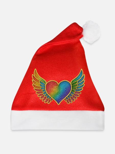 Regenbogenherz mit Flügeln - Weihnachtsmütze - Rot