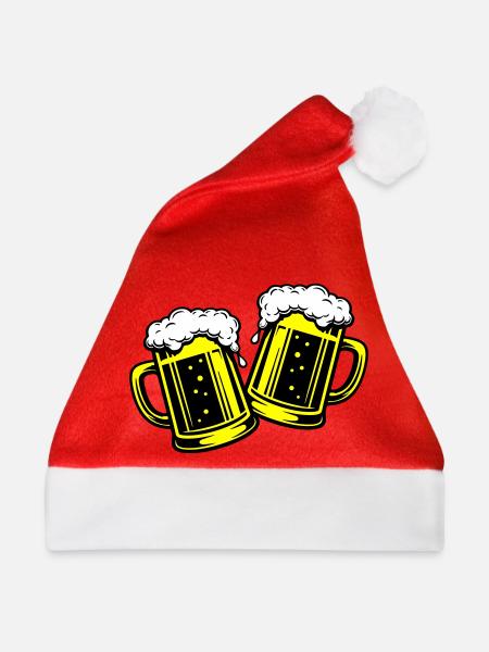 Bierglas Bier Anstossen - Weihnachtsmütze - Rot