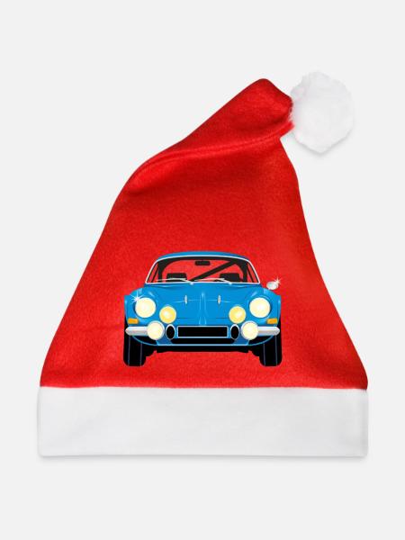 Blauer Oldtimer – Frontansicht - Weihnachtsmütze - Rot