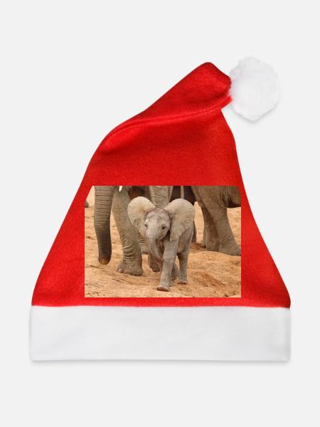 Kleines Elefantenbaby in Afrika - Weihnachtsmütze - Rot