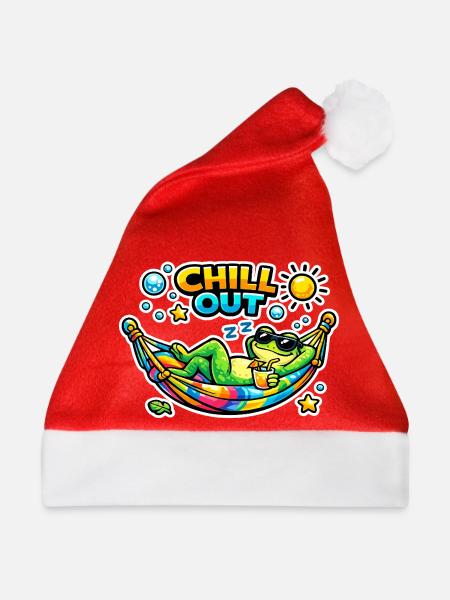 Chillout Frosch in Hängematte - Weihnachtsmütze - Rot