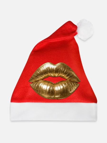 Goldene Lippen - Weihnachtsmütze - Rot