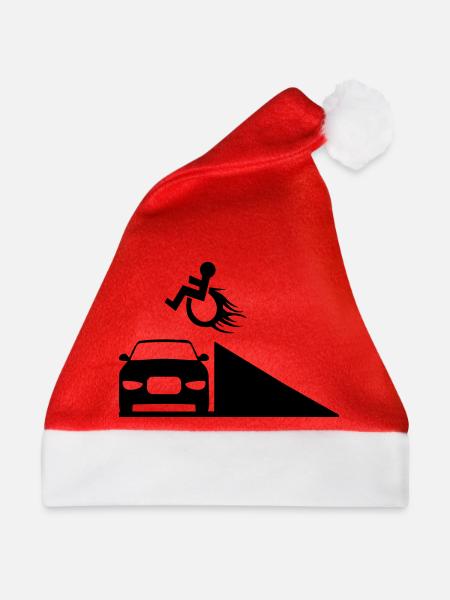 Rollstuhlfahrer springt über eine Rampe # - Weihnachtsmütze - Rot
