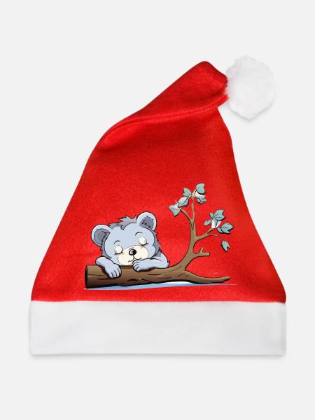 Kuschelbär am Ast - Weihnachtsmütze - Rot
