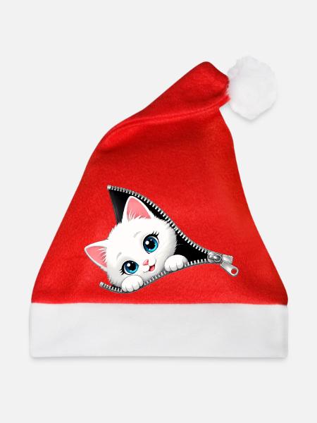 Süßes Kätzchen Reißverschluss Katze - Weihnachtsmütze - Rot