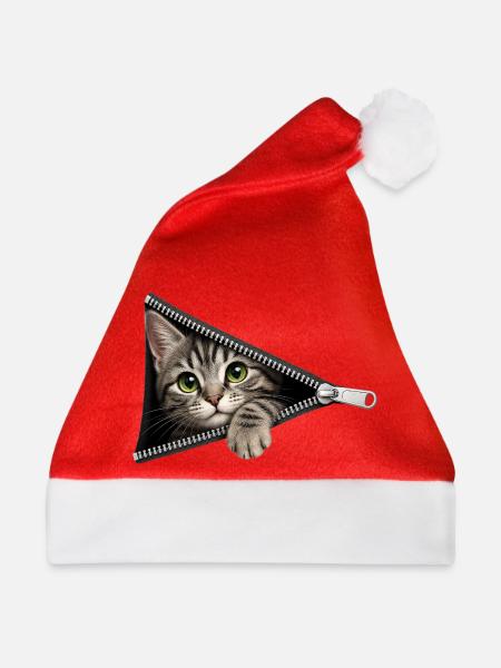 Süßes Kätzchen Reißverschluss Katze - Weihnachtsmütze - Rot