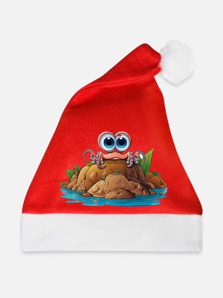 Kieselkrabbe mit Kulleraugen - Weihnachtsmütze - Rot