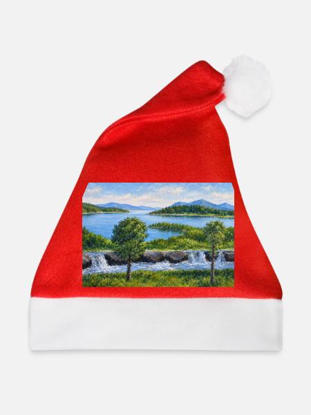 Flusslandschaft mit Wasserfall - Weihnachtsmütze - Rot