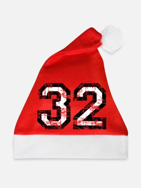 Zahl 32 (Vintage Weiß) 32. Geburtstag Nr. 32 - Weihnachtsmütze - Rot