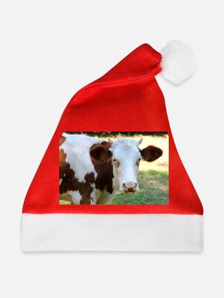 Kuh Poster - Weihnachtsmütze - Rot