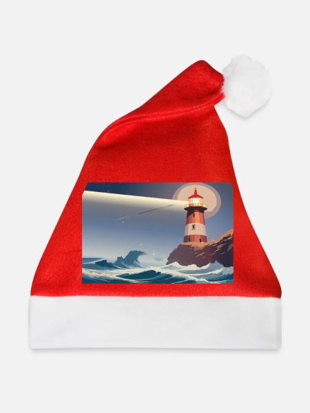 Leuchtturm bei Nacht - Weihnachtsmütze - Rot