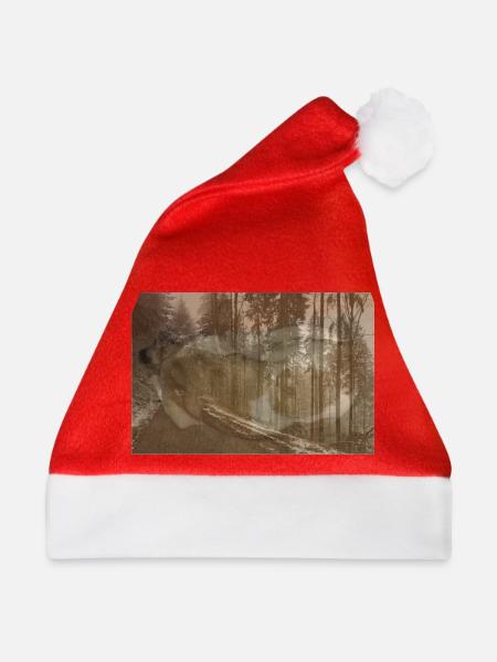 Hund verschmolzen in winterlichem Pfad - Weihnachtsmütze - Rot