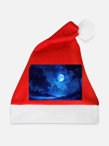 Nachtlandschaft Illustration Poster - Weihnachtsmütze - Rot