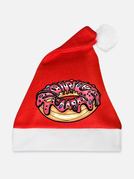 Donut lecker Backwerk bunt - Weihnachtsmütze - Rot