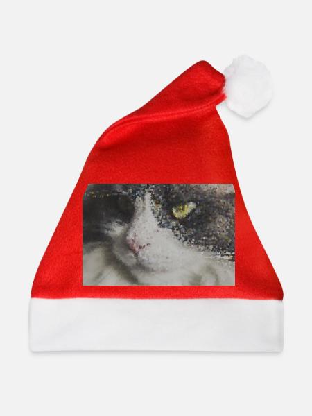 Pixelkatze Mosaikportrait - Weihnachtsmütze - Rot