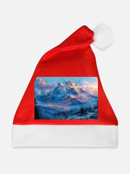 Illustration einer Gebirgslandschaft - Weihnachtsmütze - Rot