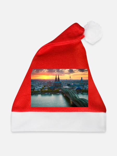 Kölner Dom im Abendlicht - Weihnachtsmütze - Rot