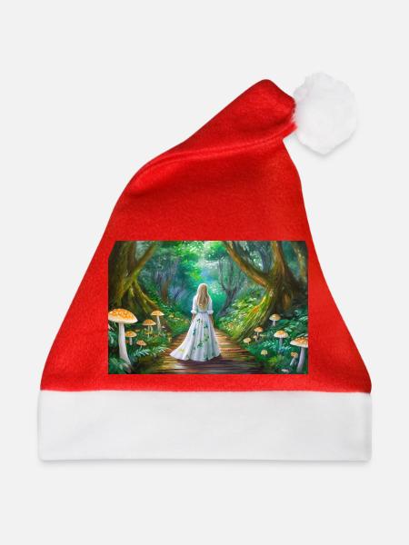 Mädchen im Märchenwald mit Pilzen - Weihnachtsmütze - Rot
