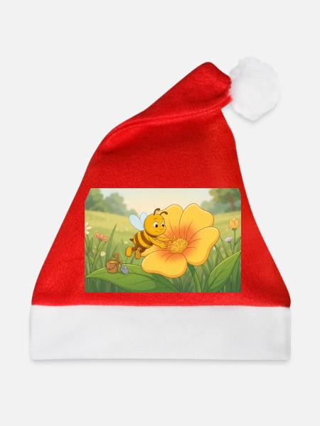 Gelbe Biene im Blumengarten - Weihnachtsmütze - Rot