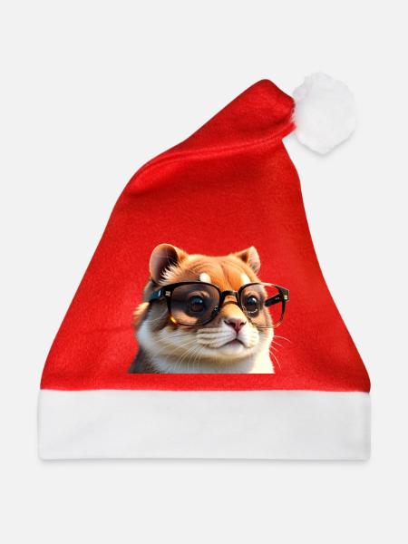 Brillentragende Katze - Weihnachtsmütze - Rot