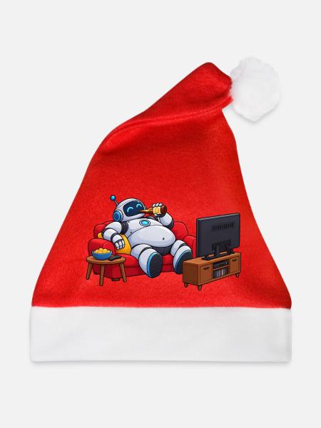 Roboter-Entspannung vor dem Fernseher - Weihnachtsmütze - Rot