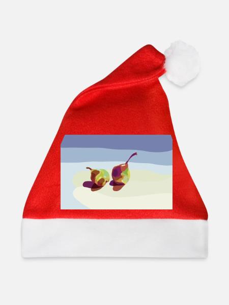 Bunte Birnen auf einer Strandlandschaft - Weihnachtsmütze - Rot
