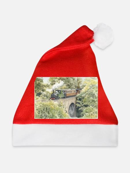 Aquarell-Dampfeisenbahn-Viadukt - Weihnachtsmütze - Rot - Vorne