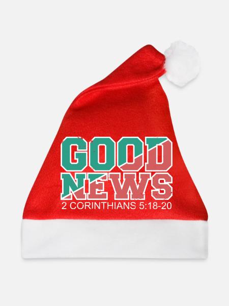 GOOD NEWS Bibelvers Spruch Evangelium - Weihnachtsmütze - Rot - Vorne