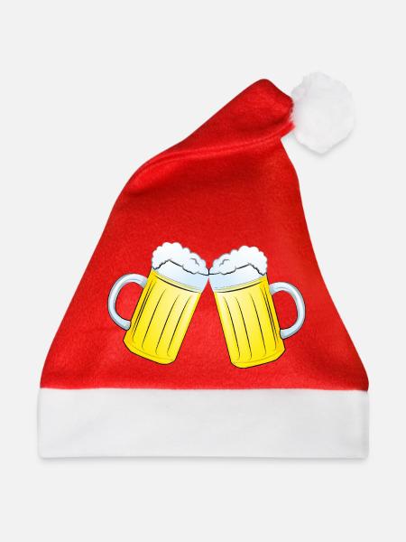 anstoßende Bierkrüge - Weihnachtsmütze - Rot