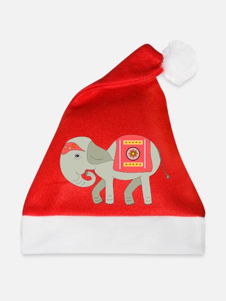 Elefant mit roter Deckentrage - Weihnachtsmütze - Rot