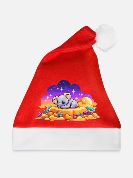 Schlafendes Koala auf leuchtendem Felsen - Weihnachtsmütze - Rot