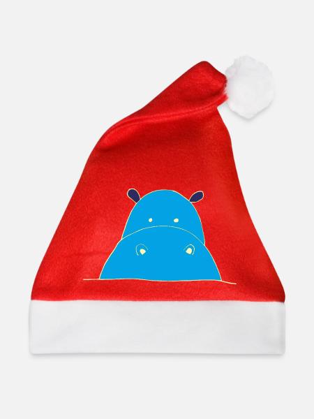 Blauer Hippo nilpferd - Weihnachtsmütze - Rot