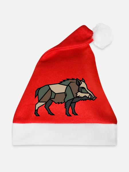 Geometrisches Wildschwein Low Poly - Weihnachtsmütze - Rot