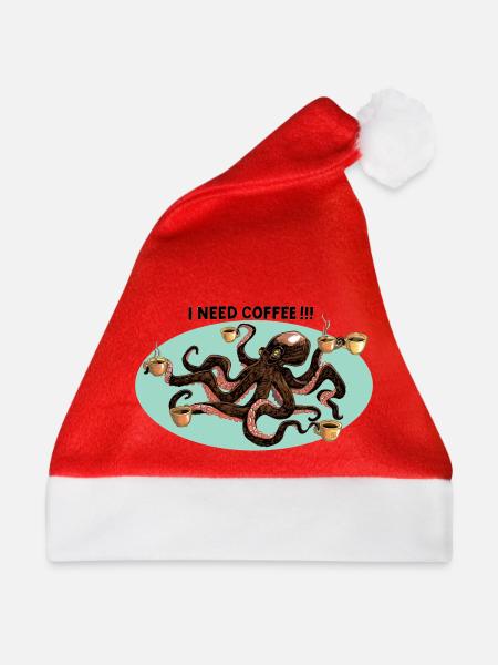 Kaffeeliebender Oktopus - Weihnachtsmütze - Rot