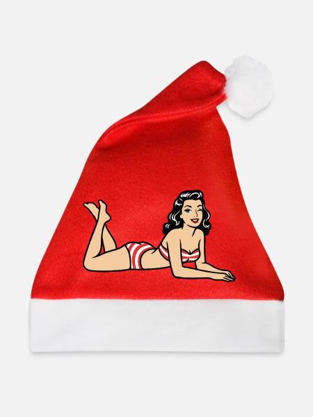 Retro-Pinup-Bikini-Strandbild - Weihnachtsmütze - Rot