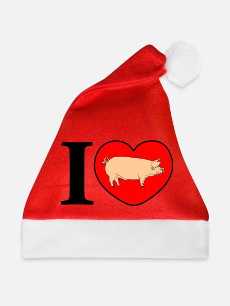 Ich liebe Schweine - Weihnachtsmütze - Rot - Vorne