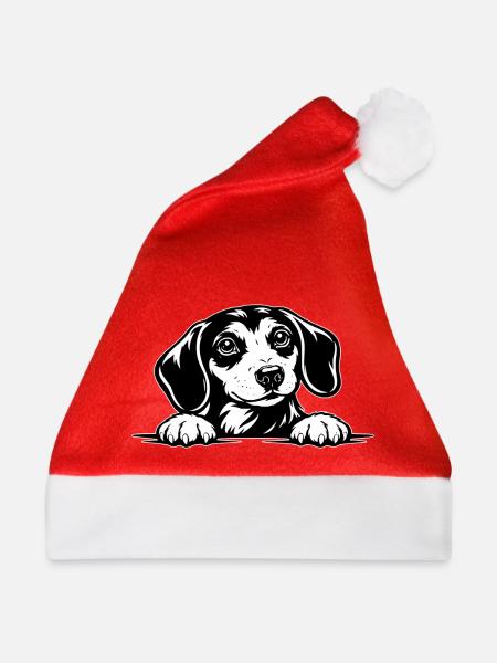 Dackel mit Pfote Portrait - Weihnachtsmütze - Rot - Vorne
