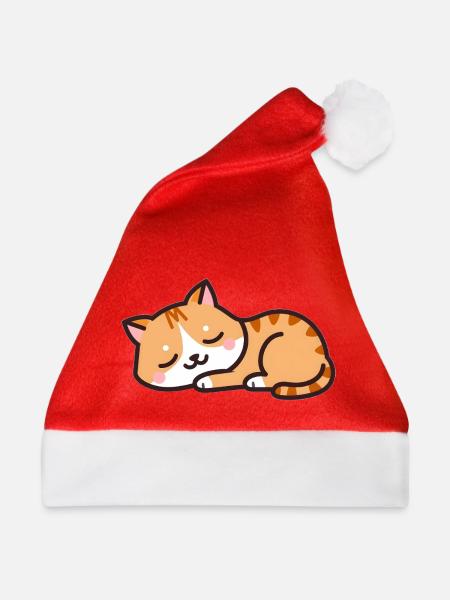 Schlafende Katze - Weihnachtsmütze - Rot