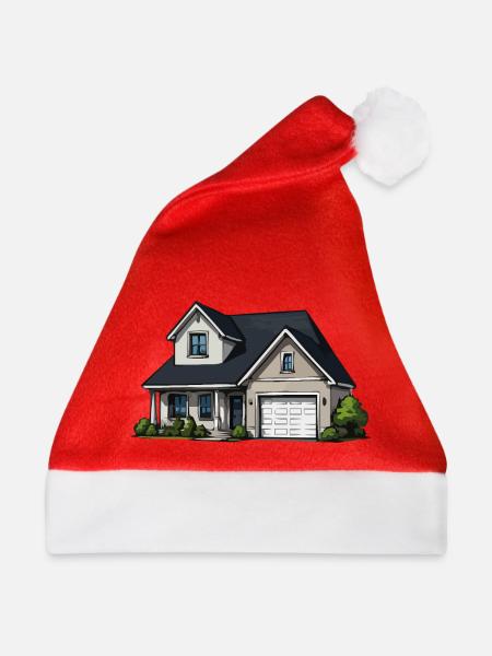 Ländliches Haus Illustration - Weihnachtsmütze - Rot
